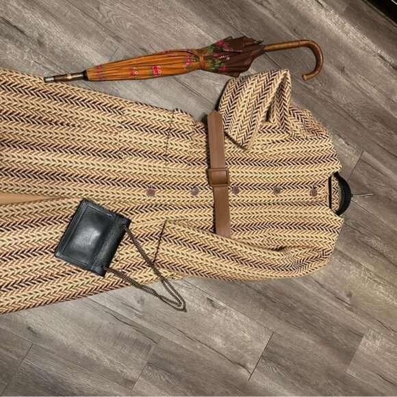 Vintage Herringbone Wool Coat with Belt - Picture 10 of 14